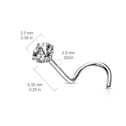Prong Set Round CZ Top 316L Surgical Steel Nose Screw Rings Nose Ring Skin Metals