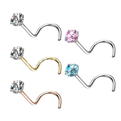Prong Set Round CZ Top 316L Surgical Steel Nose Screw Rings Nose Ring Skin Metals