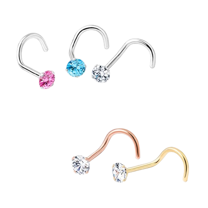 Prong Set Round CZ Top 316L Surgical Steel Nose Screw Rings Nose Ring Skin Metals
