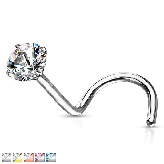 Prong Set Round CZ Top 316L Surgical Steel Nose Screw Rings Nose Ring Skin Metals