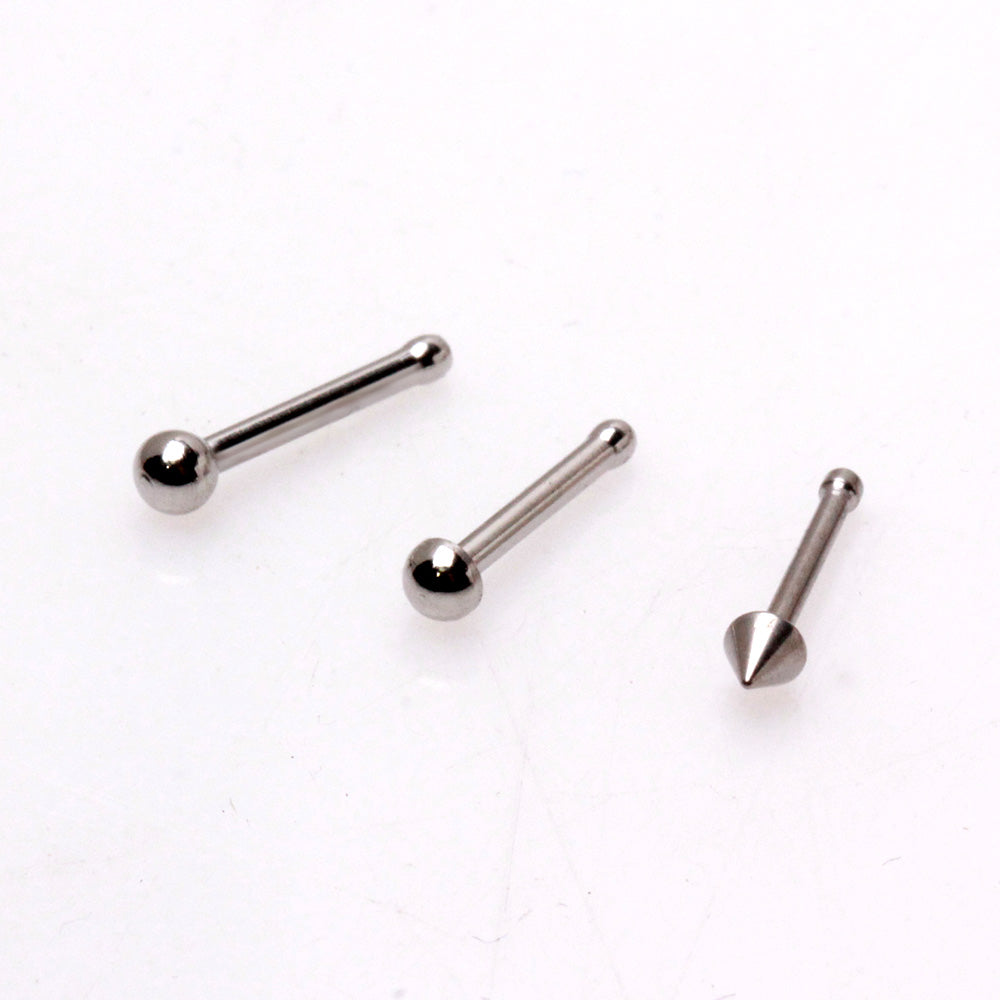 316L Surgical Steel Stud Nose Ring with One Ball, Dome, Spike - Skin Metals