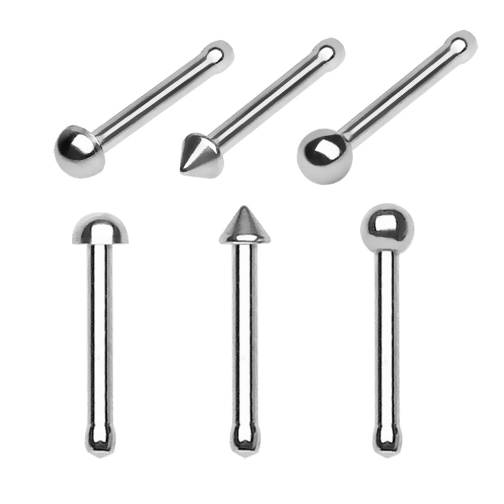 316L Surgical Steel Stud Nose Ring with One Ball, Dome, Spike - Skin Metals