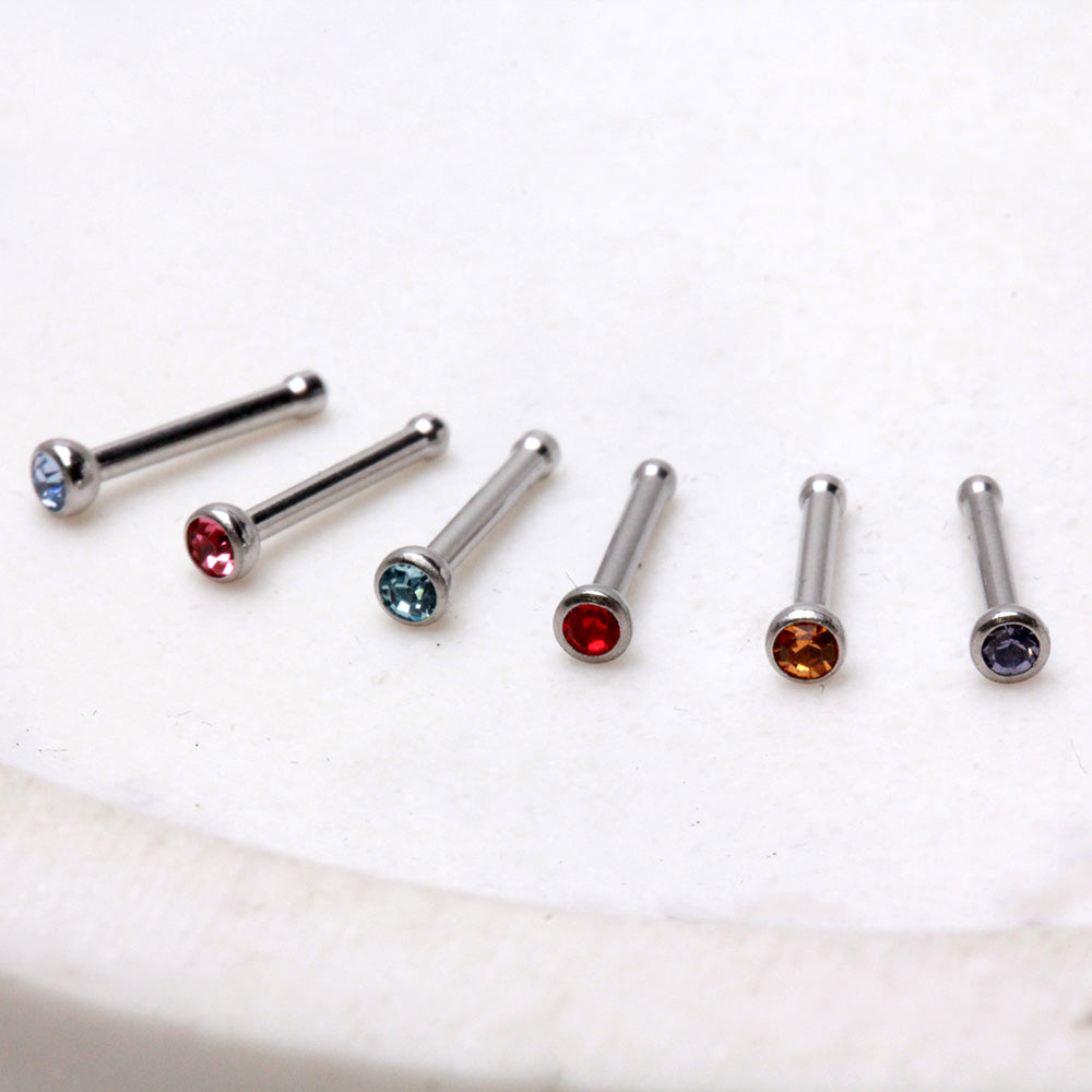 18 & 20GA 316L Surgical Steel Stud Nose Ring with Press Fit Gem - Skin Metals