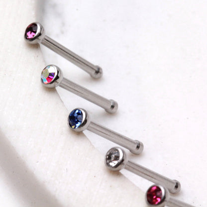 22GA 316L Stainless Steel Stud Nose Ring with Press Fitted Gem - Skin Metals