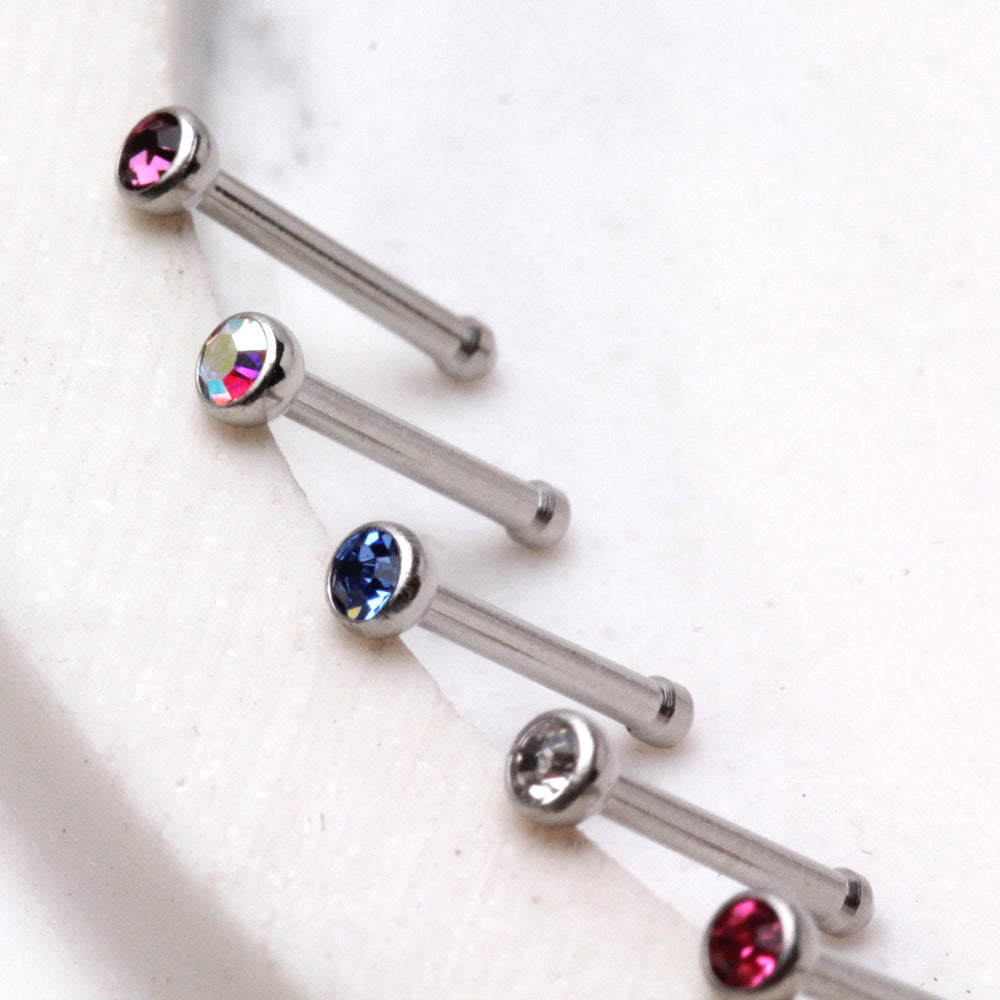 18 & 20GA 316L Surgical Steel Stud Nose Ring with Press Fit Gem - Skin Metals