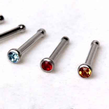 22GA 316L Stainless Steel Stud Nose Ring with Press Fitted Gem - Skin Metals
