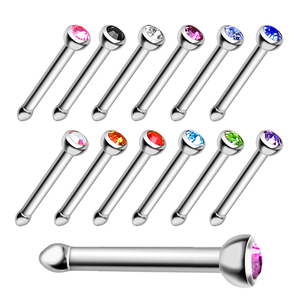 18 & 20GA 316L Surgical Steel Stud Nose Ring with Press Fit Gem - Skin Metals
