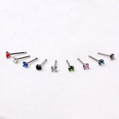 316L Stainless Steel Bone Nose Ring with Prong Set 3mm Gem - Skin Metals