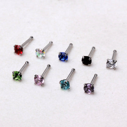 316L Stainless Steel Bone Nose Ring with Prong Set 3mm Gem - Skin Metals