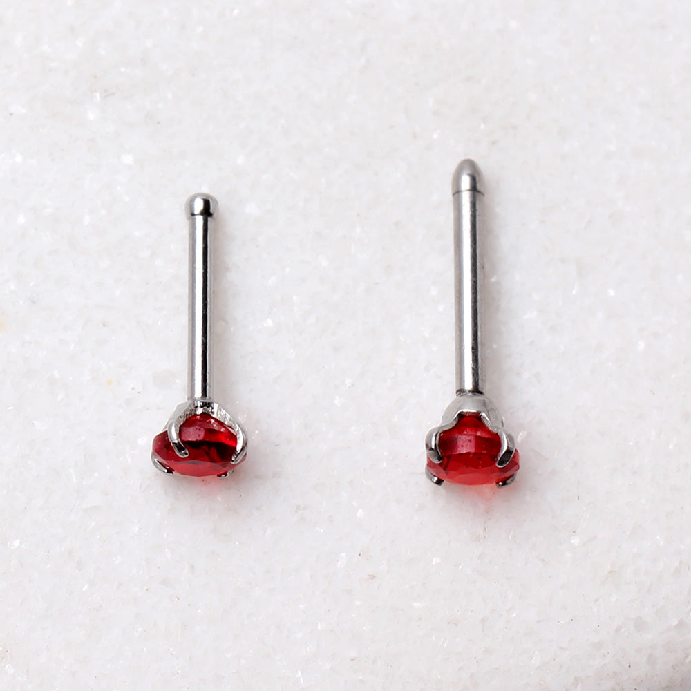 316L Stainless Steel Bone Nose Ring with Prong Set 3mm Gem - Skin Metals