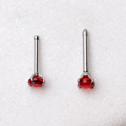 316L Stainless Steel Bone Nose Ring with Prong Set 3mm Gem - Skin Metals