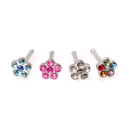 Multi Gem Flower Nose Bone, 316L Steel