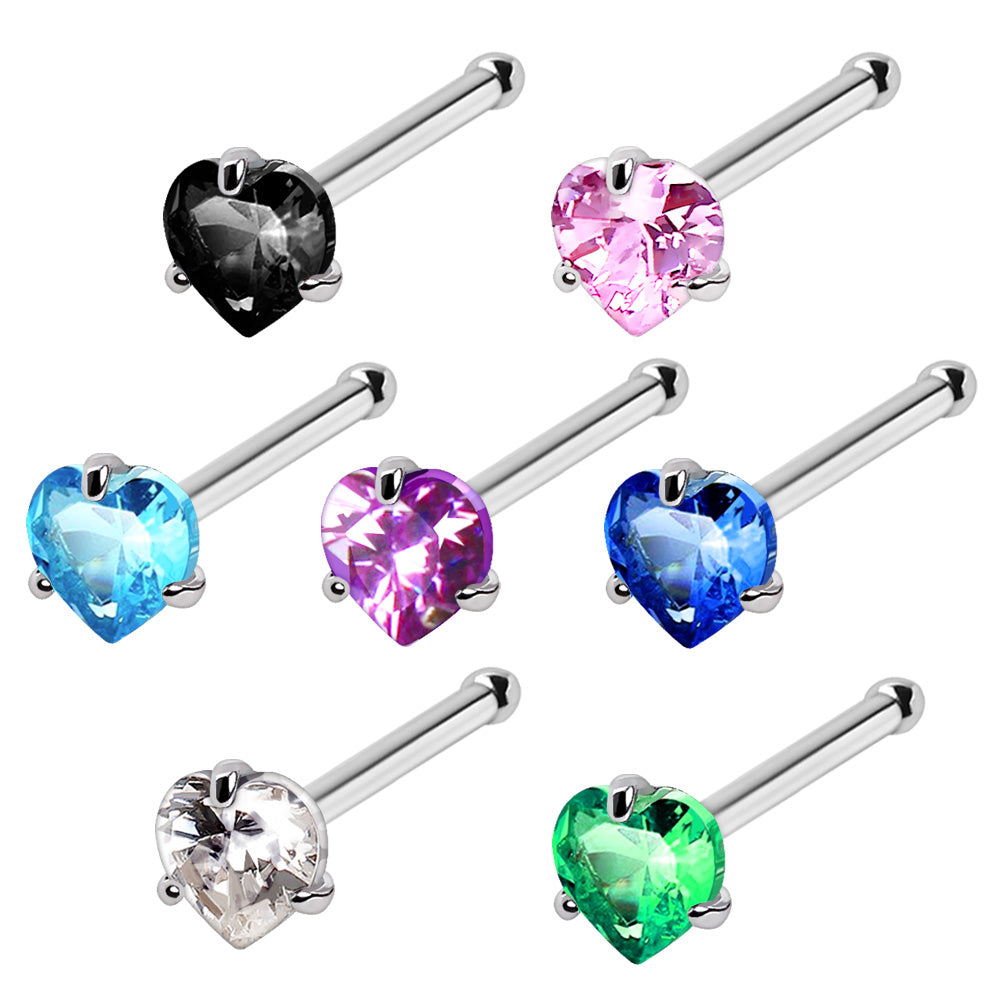 Heart CZ Nose Bone, 316L Stainless Steel
