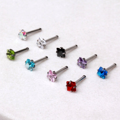 316L Stainless Steel Prong Set Square CZ Nose Stud - Skin Metals