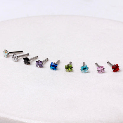 316L Stainless Steel Prong Set Square CZ Nose Stud - Skin Metals