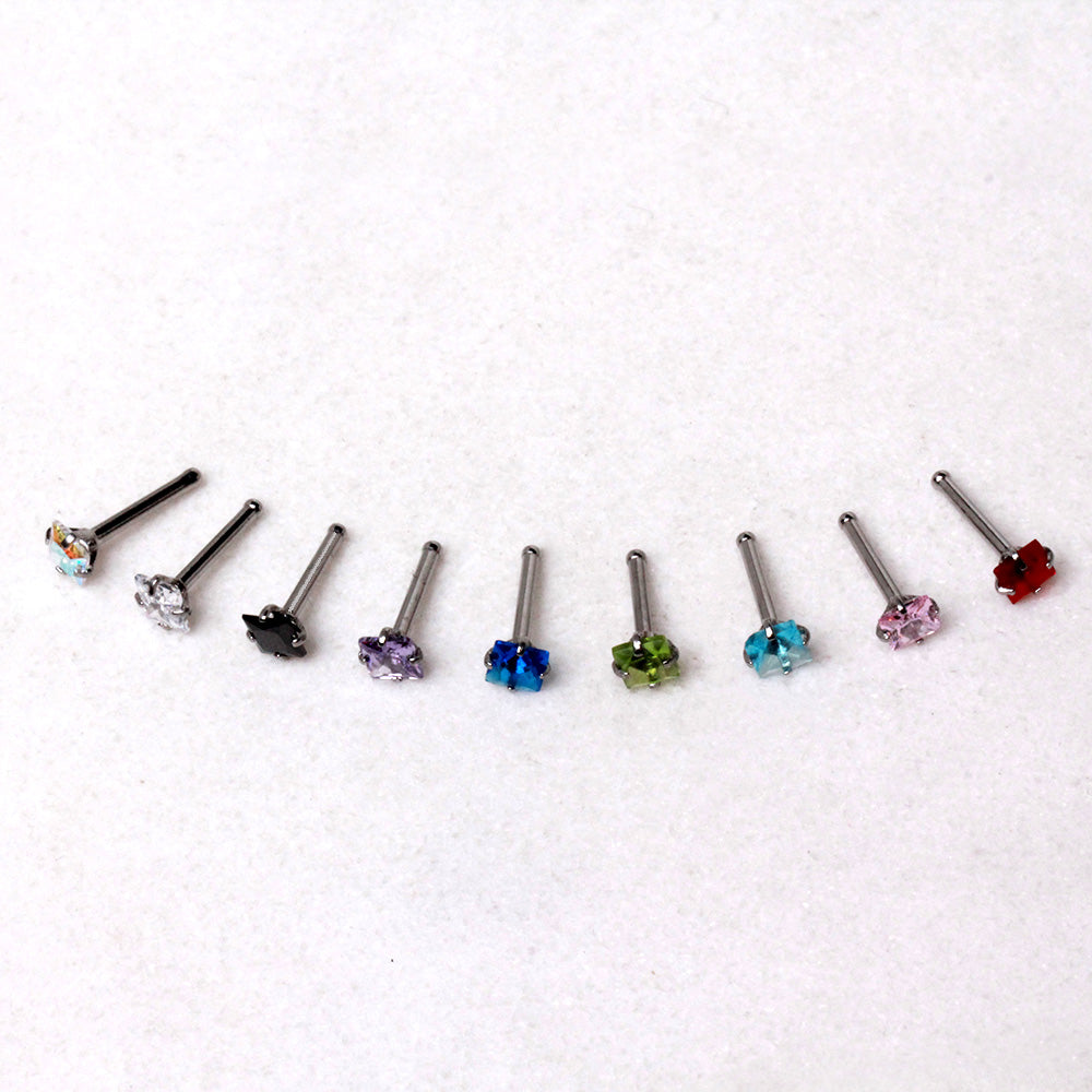 316L Stainless Steel Prong Set Square CZ Nose Stud - Skin Metals