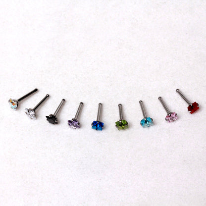 316L Stainless Steel Prong Set Square CZ Nose Stud - Skin Metals