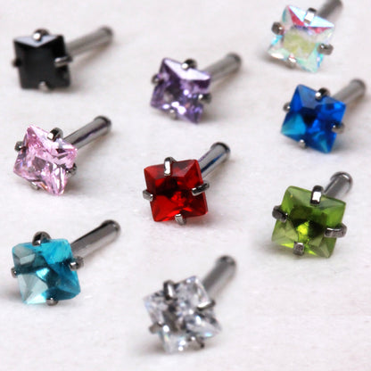 316L Stainless Steel Prong Set Square CZ Nose Stud - Skin Metals