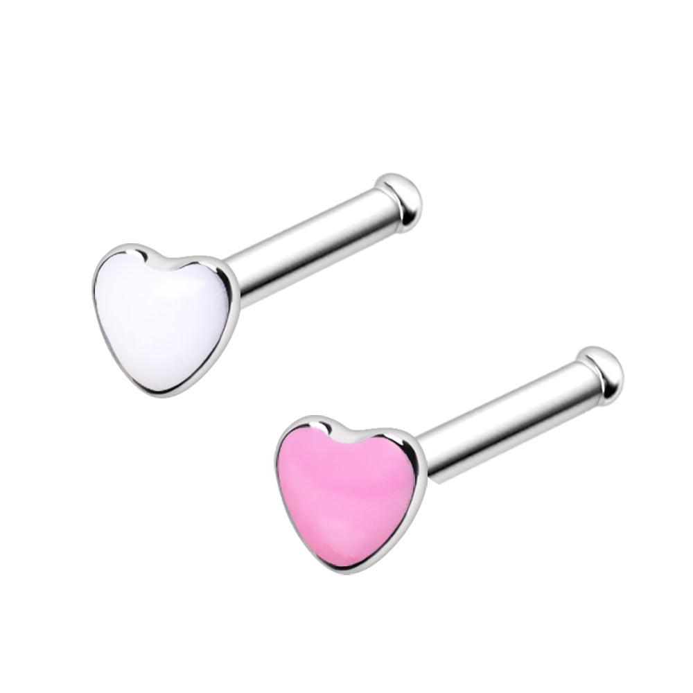 316L Stainless Steel Epoxy Heart Stud Nose Ring