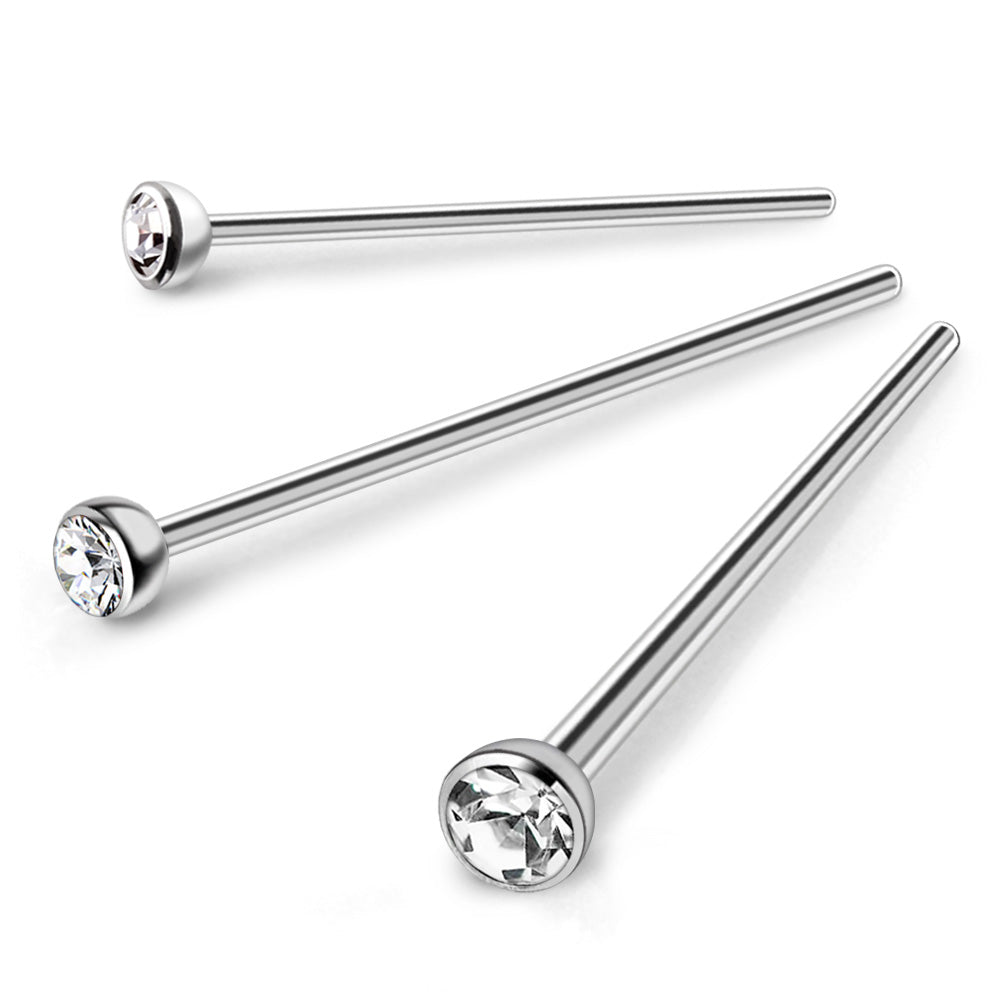 316L Stainless Steel Fish Tail Nose Ring with Clear CZ