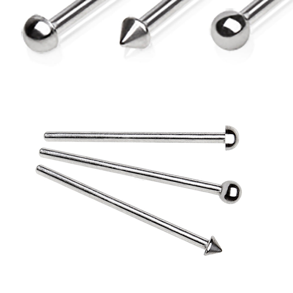 316L Stainless Steel Fish Tail Nose Ring — Ball, Dome & Spike