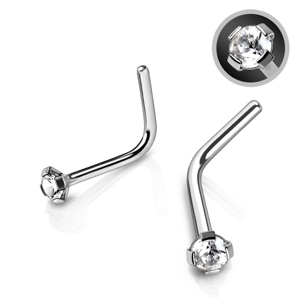 316L Stainless Steel Prong Set CZ L Bend Nose Ring