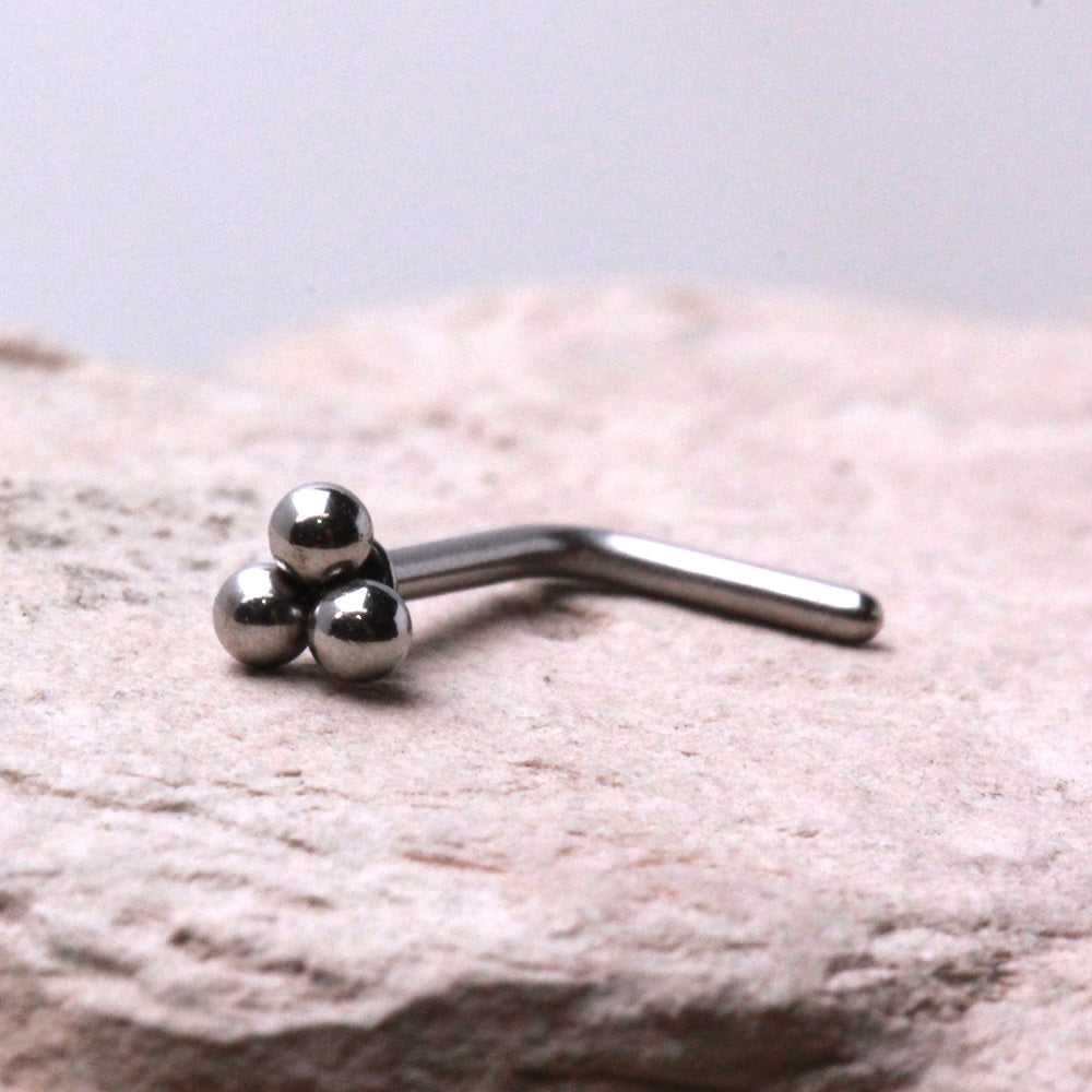 316L Stainless Steel Triple Ball L Bend Nose Ring - Skin Metals