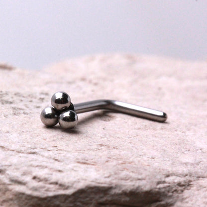 316L Stainless Steel Triple Ball L Bend Nose Ring - Skin Metals