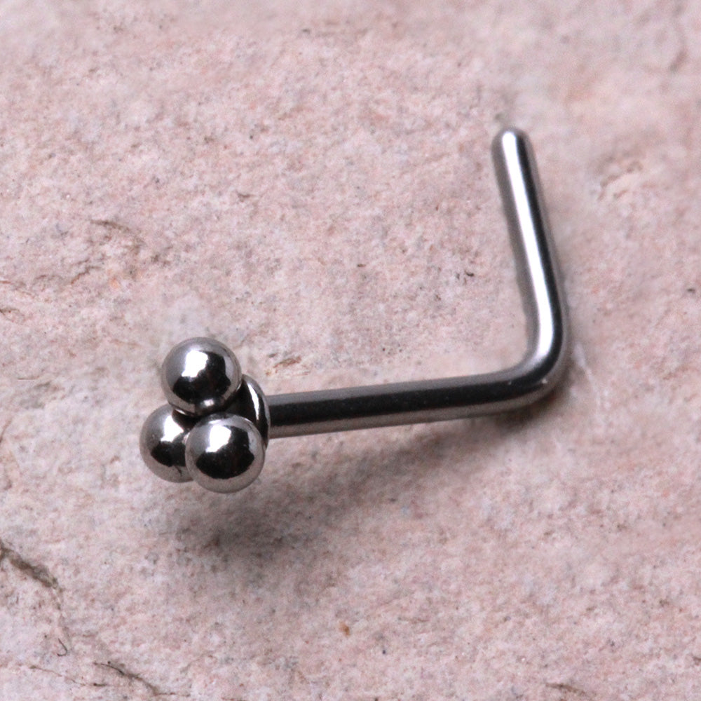 316L Stainless Steel Triple Ball L Bend Nose Ring - Skin Metals