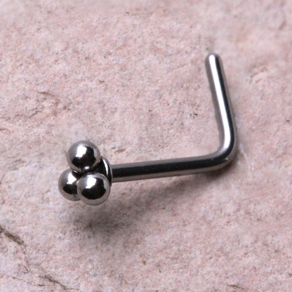 316L Stainless Steel Triple Ball L Bend Nose Ring - Skin Metals