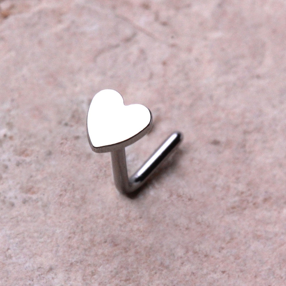 316L Stainless Steel Heart L Bend Nose Ring - Skin Metals