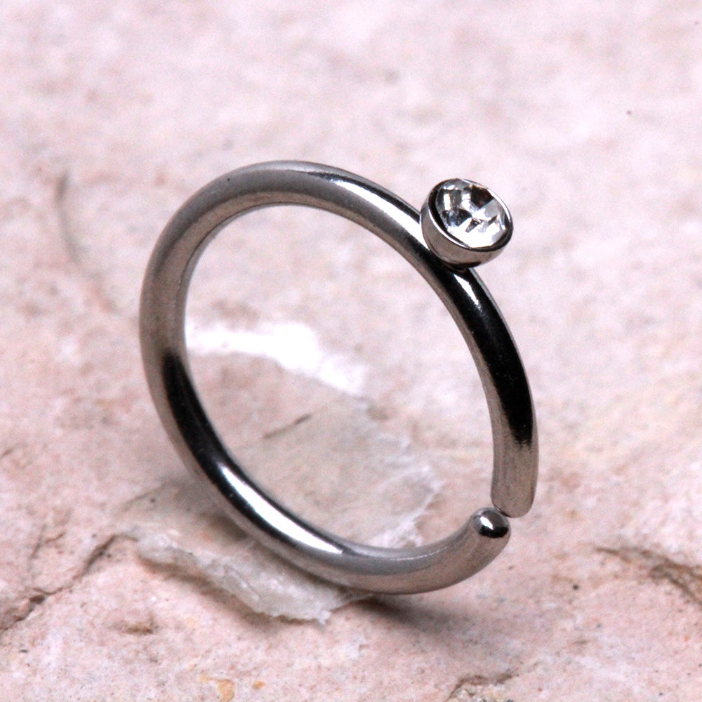 CZ Nose Hoop Ring, 316L Stainless Steel
