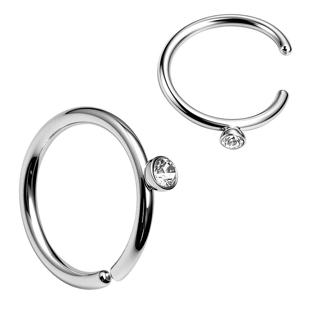 CZ Nose Hoop Ring, 316L Stainless Steel