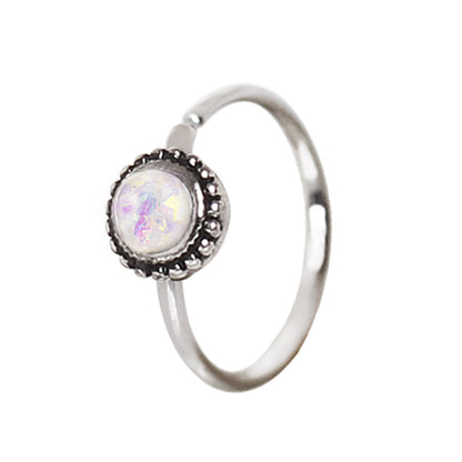 316L Stainless Steel White Synthetic Opal Ornate Cartilage Hoop Earring