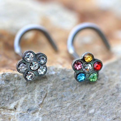 Multi Gem Flower Screw Nose Ring