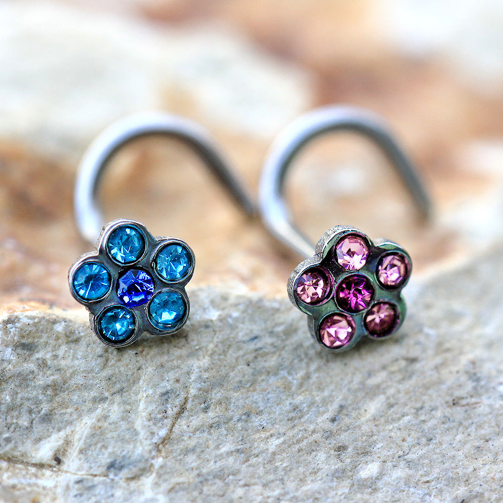 Multi Gem Flower Screw Nose Ring