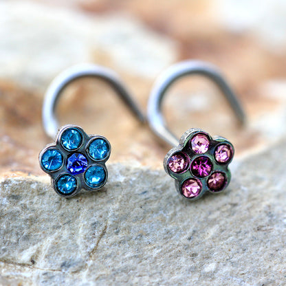 Multi Gem Flower Screw Nose Ring