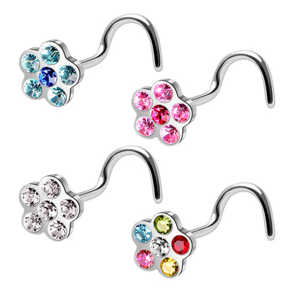 Multi Gem Flower Screw Nose Ring