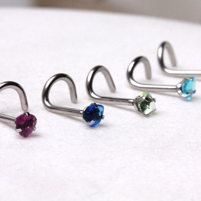 Heart CZ Screw Nose Ring, 316L Stainless Steel