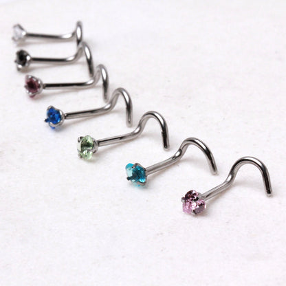 Heart CZ Screw Nose Ring, 316L Stainless Steel