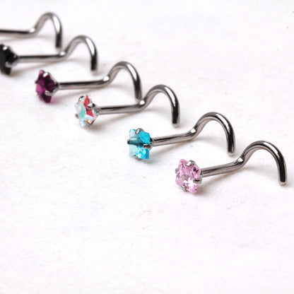 Square CZ Screw Nose Ring, 316L Stainless Steel
