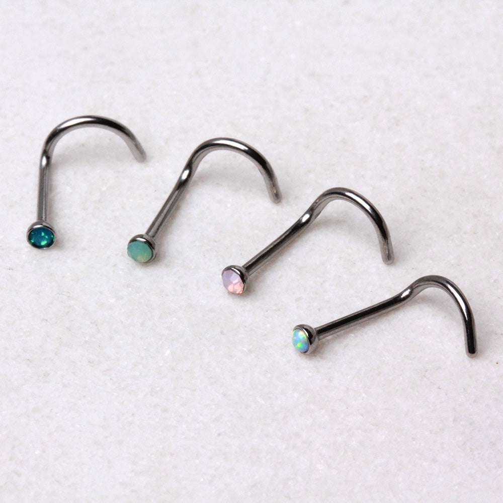 316L Stainless Steel Opalite Screw Nose Ring
