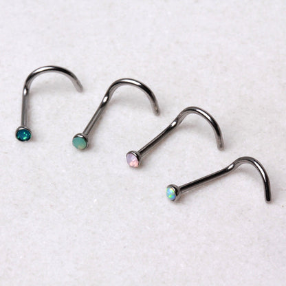 316L Stainless Steel Opalite Screw Nose Ring
