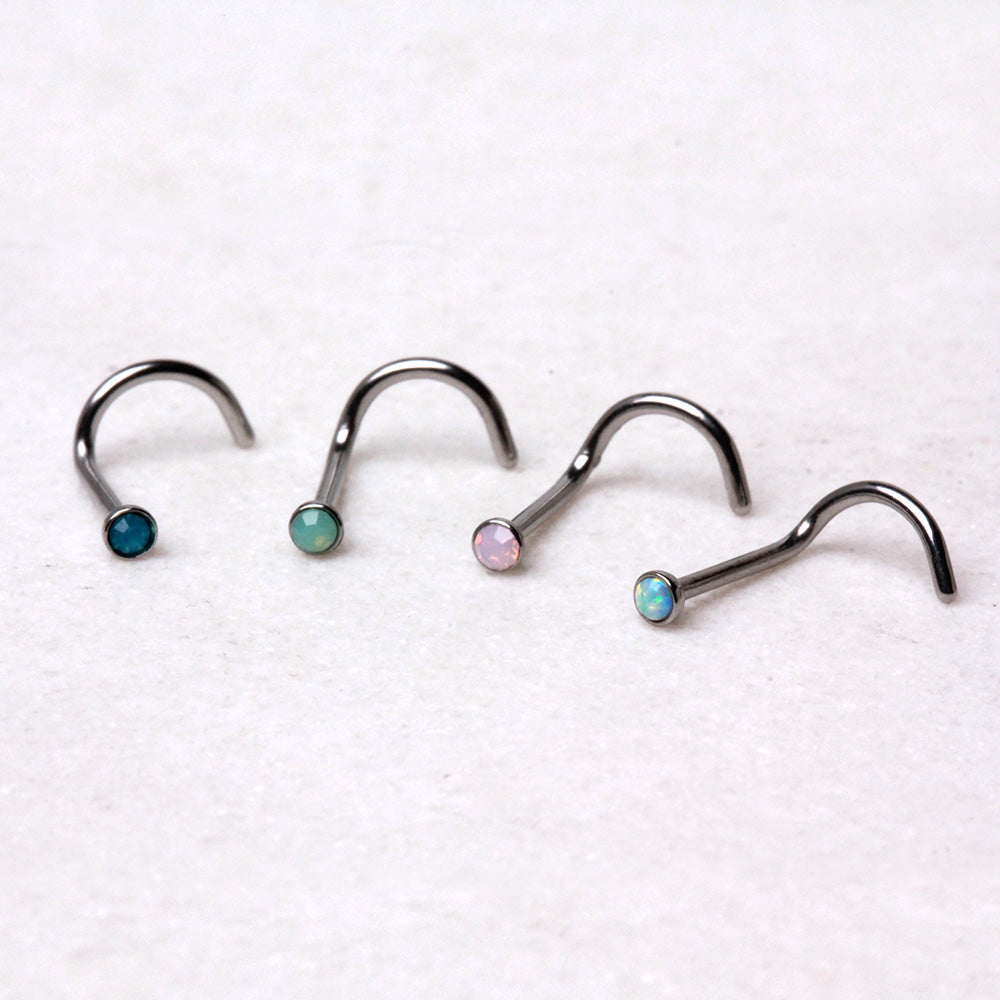 316L Stainless Steel Opalite Screw Nose Ring