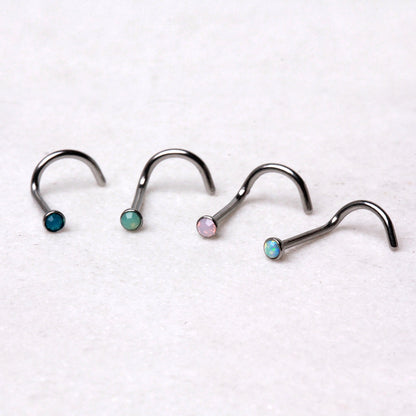 316L Stainless Steel Opalite Screw Nose Ring