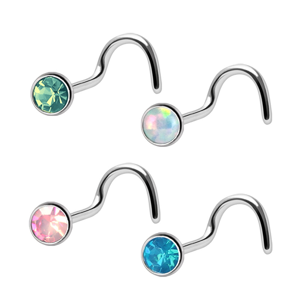 316L Stainless Steel Opalite Screw Nose Ring