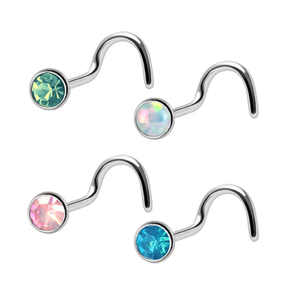 316L Stainless Steel Opalite Screw Nose Ring