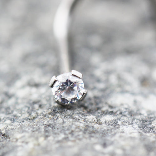 316L Stainless Steel Prong Set CZ Screw Nose Ring