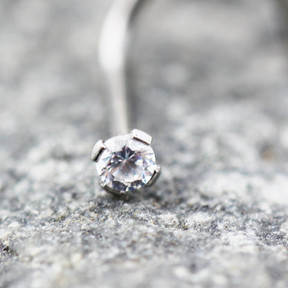 316L Stainless Steel Prong Set CZ Screw Nose Ring