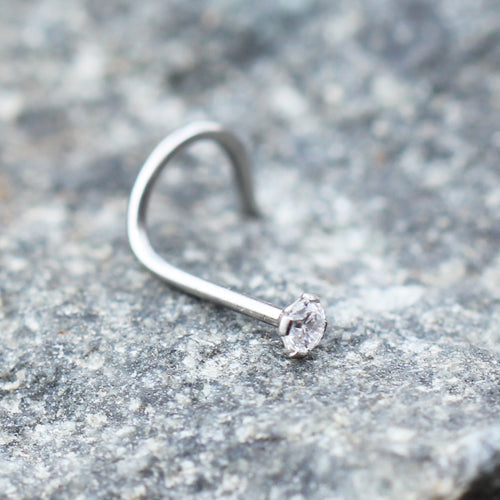 316L Stainless Steel Prong Set CZ Screw Nose Ring